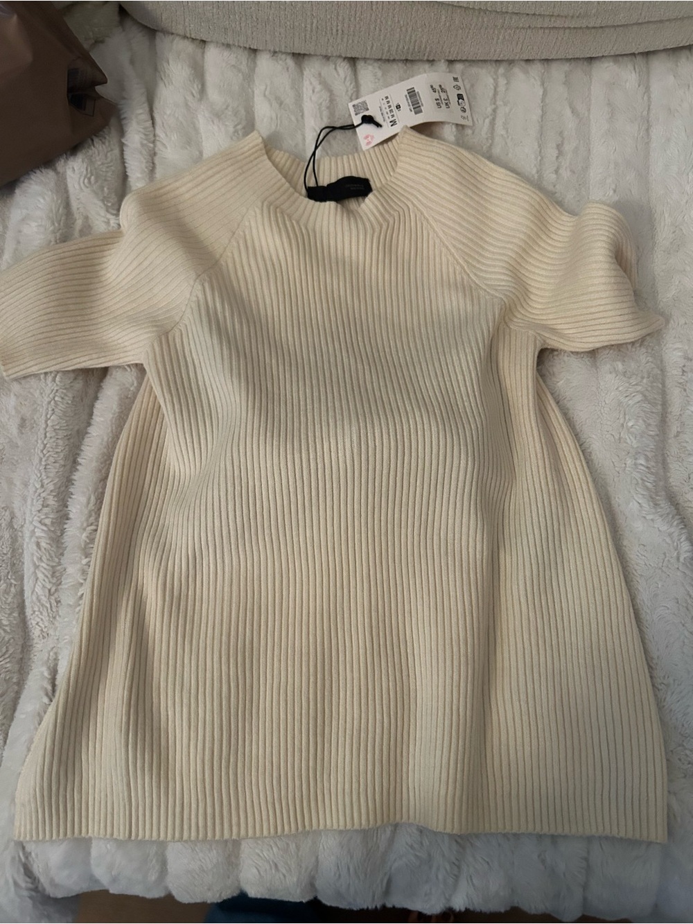 Zara Cream Ribbed Midi Knit Dress